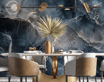 Modern Abstract Wall Mural, Natural Stone Peel and Stick, Gray and Blue Marble Decor, Textured Look, Self-Adhesive Accent Wall