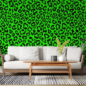 Carta da parati con stampa leopardata vibrante, design da parete verde neon, parete decorativa alla moda, vivace carta da parati staccabile e adesiva, decorazione da parete rimovibile accattivante
