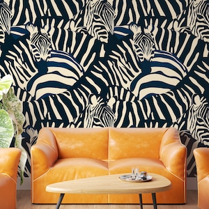 Abstract Zebra Print Wallpaper, Trendy Animal Print Wall Decor, Modern Extravagant Peel and Stick, Black and White Stylish Accent Wall