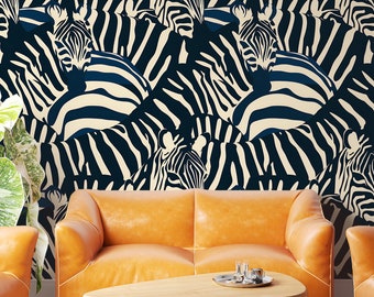 Abstract Zebra Print Wallpaper, Trendy Animal Print Wall Decor, Modern Extravagant Peel and Stick, Black and White Stylish Accent Wall