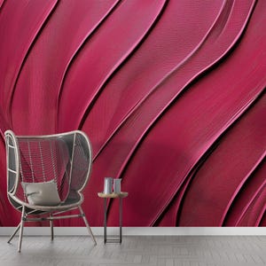 Carta da parati astratta fucsia, carta da parati audace e alla moda, moderne onde magenta da staccare e attaccare, moderna parete decorativa rimovibile, decorazioni rosa shocking su misura