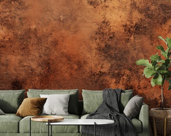 Abstract Brown Mural, Industrial Look, Warm Vintage Peel and Stick, Rustic Effect, Easy to Apply Grunge Decal, Earthy Palette Wall Design