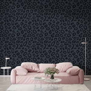 Moderne graue und schwarze Leopardenmuster-Tapete, stilvolles Tierdruckdesign, trendige Akzentwand, schälen und aufkleben, auffällige entfernbare Kunst