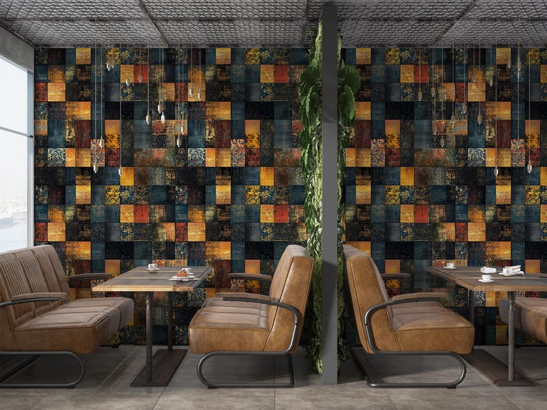 Buy Absract Patchwork Wallpaper, Vintage Print Peel and Stick, Naby