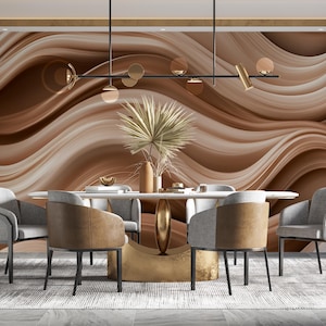Murale alla moda in mousse moka, onde astratte staccabili e attaccabili, design elegante per pareti, parete decorativa minimalista moderna, carta da parati lussuosa senza PVC