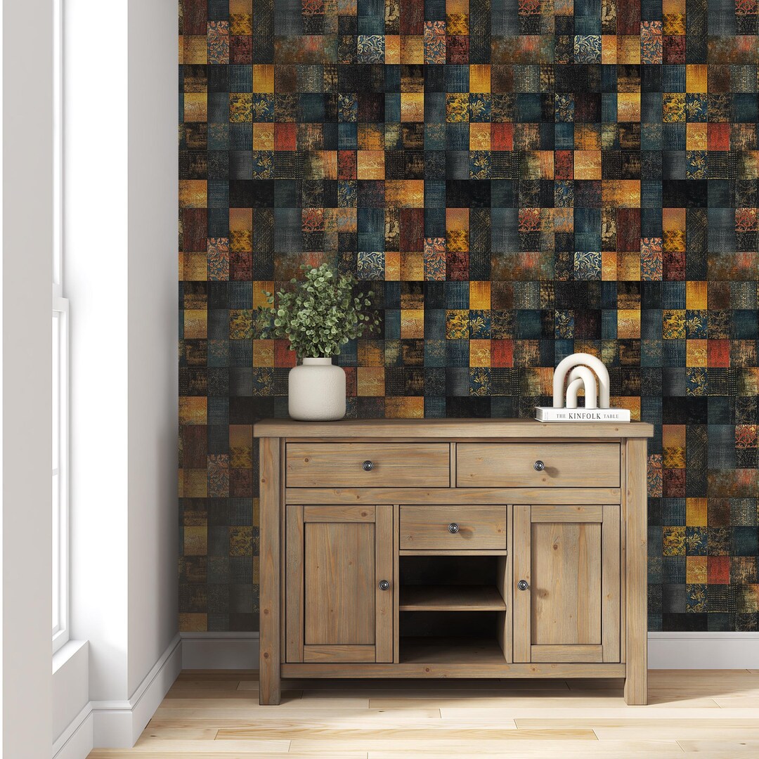 Buy Absract Patchwork Wallpaper, Vintage Print Peel and Stick, Naby