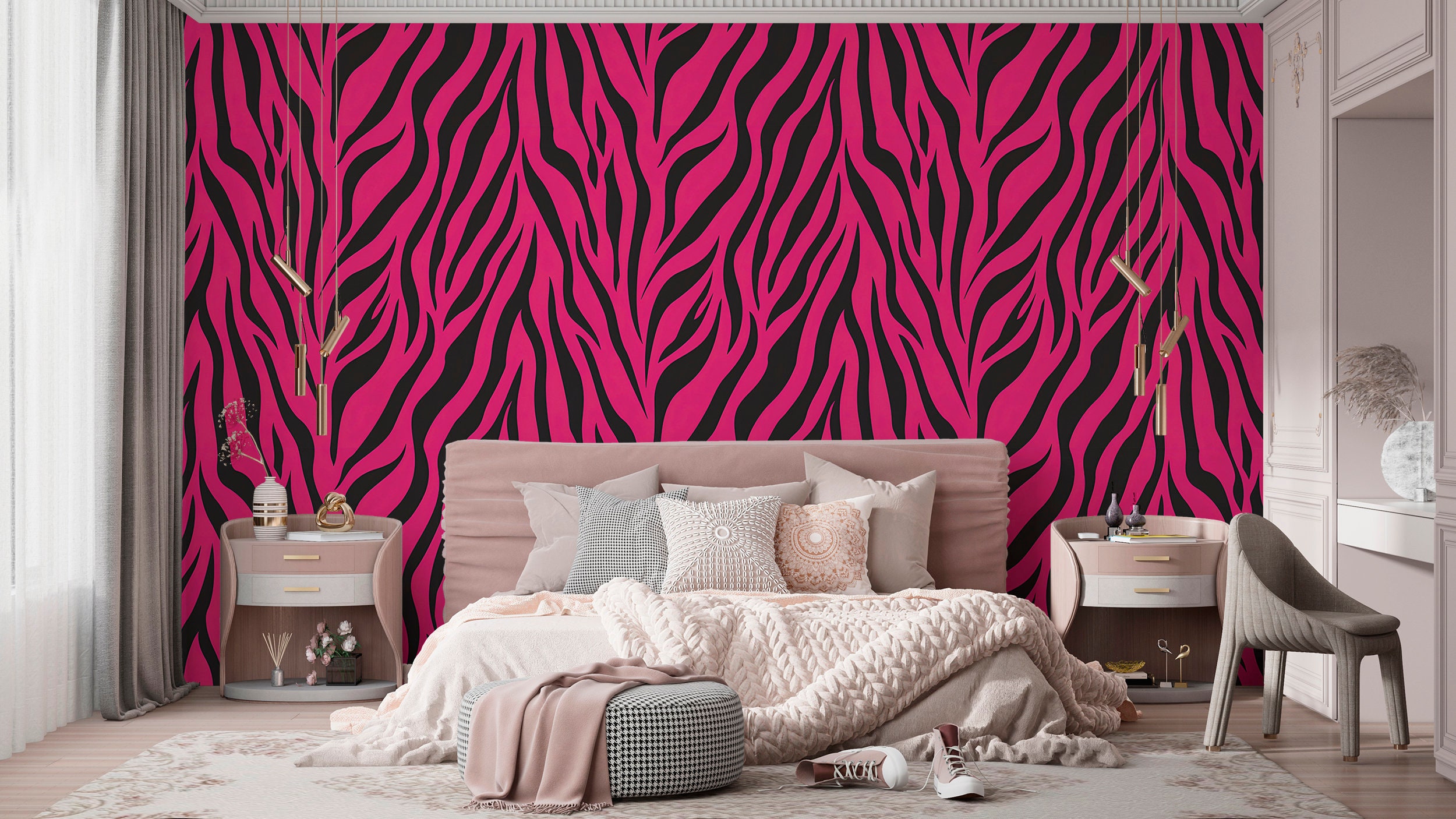Buy Hot Pink Zebra Print Wallpaper, Animal Print Peel and Stick, Trendy  Neon Pink and Black Pattern, Eye-catching Accent Wall, Easy to Apply Online  in India - Etsy, image size:2500x1406
