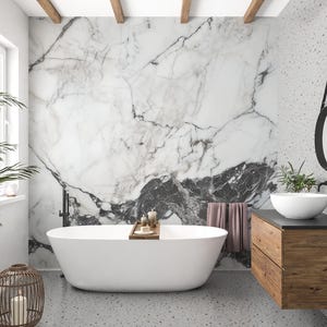 Murale effetto marmo bianco e nero, Calacatta rimovibile, stacca e attacca, aspetto pietra senza tempo, accento minimalista, carta da parati moderna senza PVC