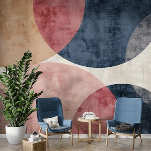 Retro Abstract Mural, Geometric Design Peel and Stick. Muted Earthy Tone Semi-Circles, Vintage Textured Look, Timeless Contemporary Wall