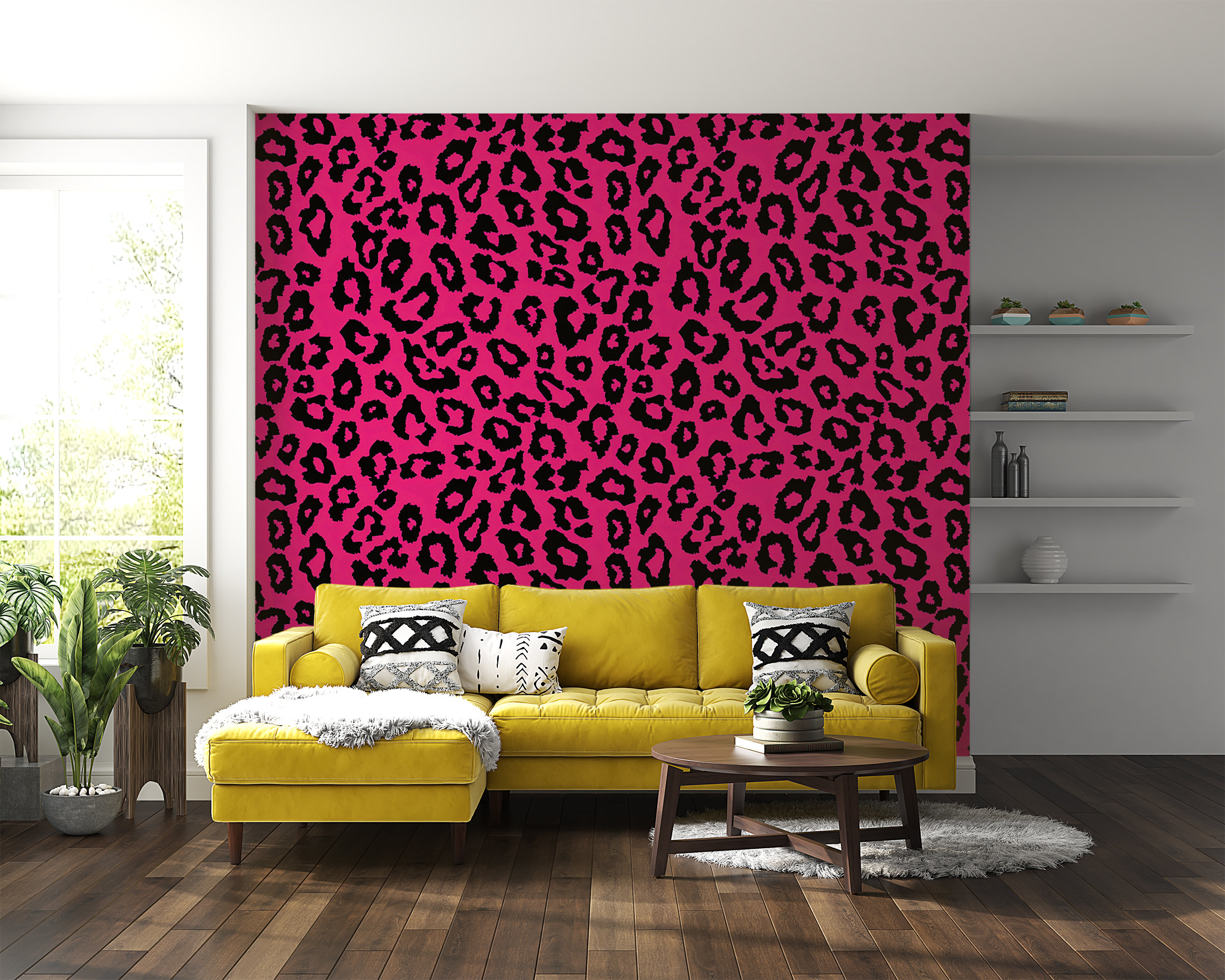 Vibrant Leopard Print Wallpaper, Hot Pink Wall Design, Trendy Accent ...