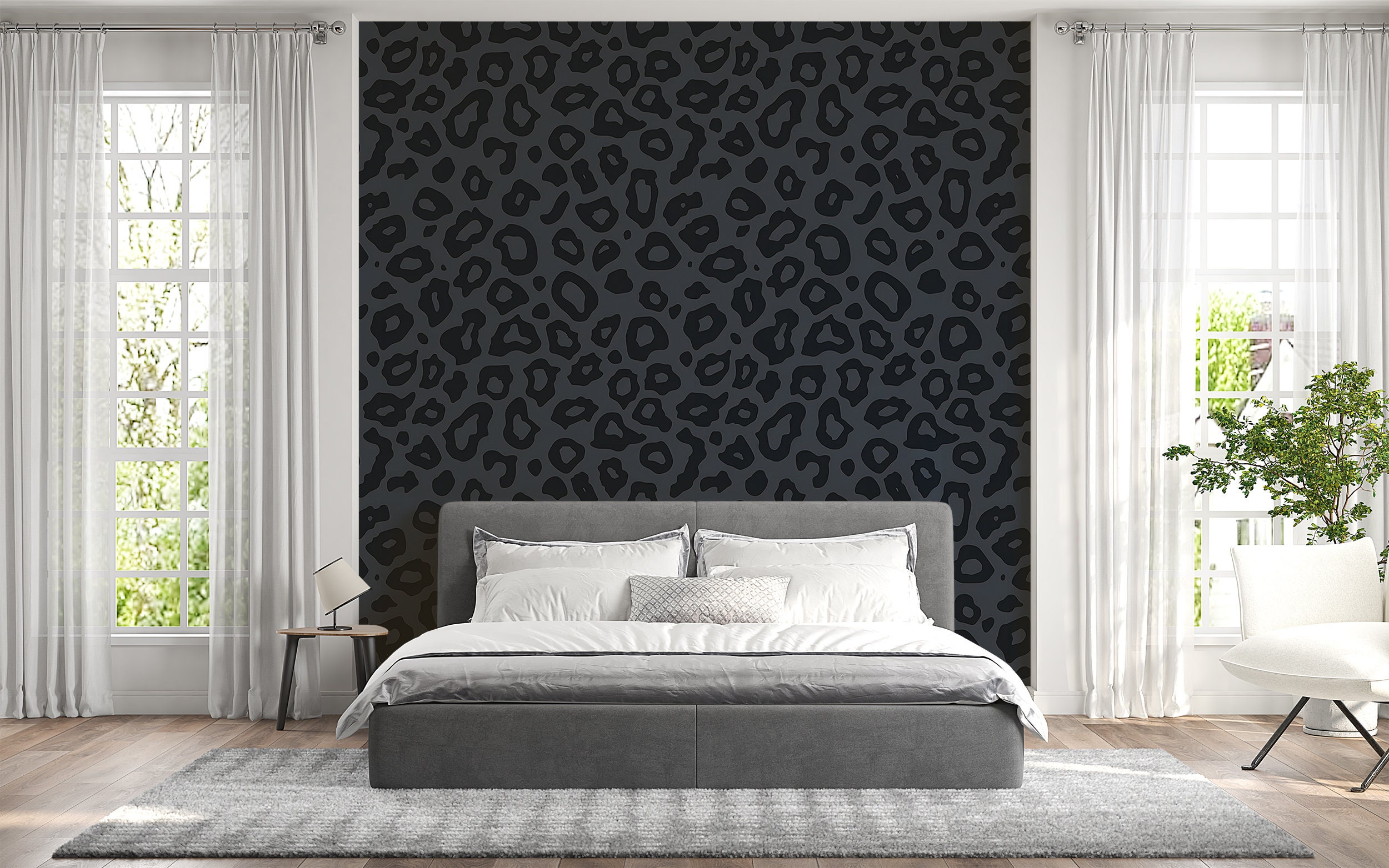 Modern Grey and Black Leopard Print Wallpaper, Stylish Animal Print — free download