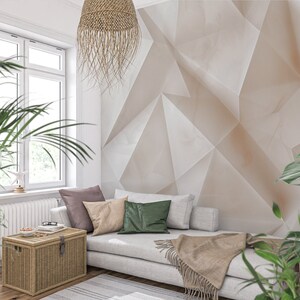 Peel and Stick Geometric design, Neutral Light Beige Triangles, Abstract Shapes, Self-Adhesive Minimalistic Wallpaper
