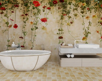 Mural de pared floral rústico, delicado diseño en cascada autoadhesivo, diseño atemporal, decoración delicada autoadhesiva, fácil de aplicar, tamaño personalizado.