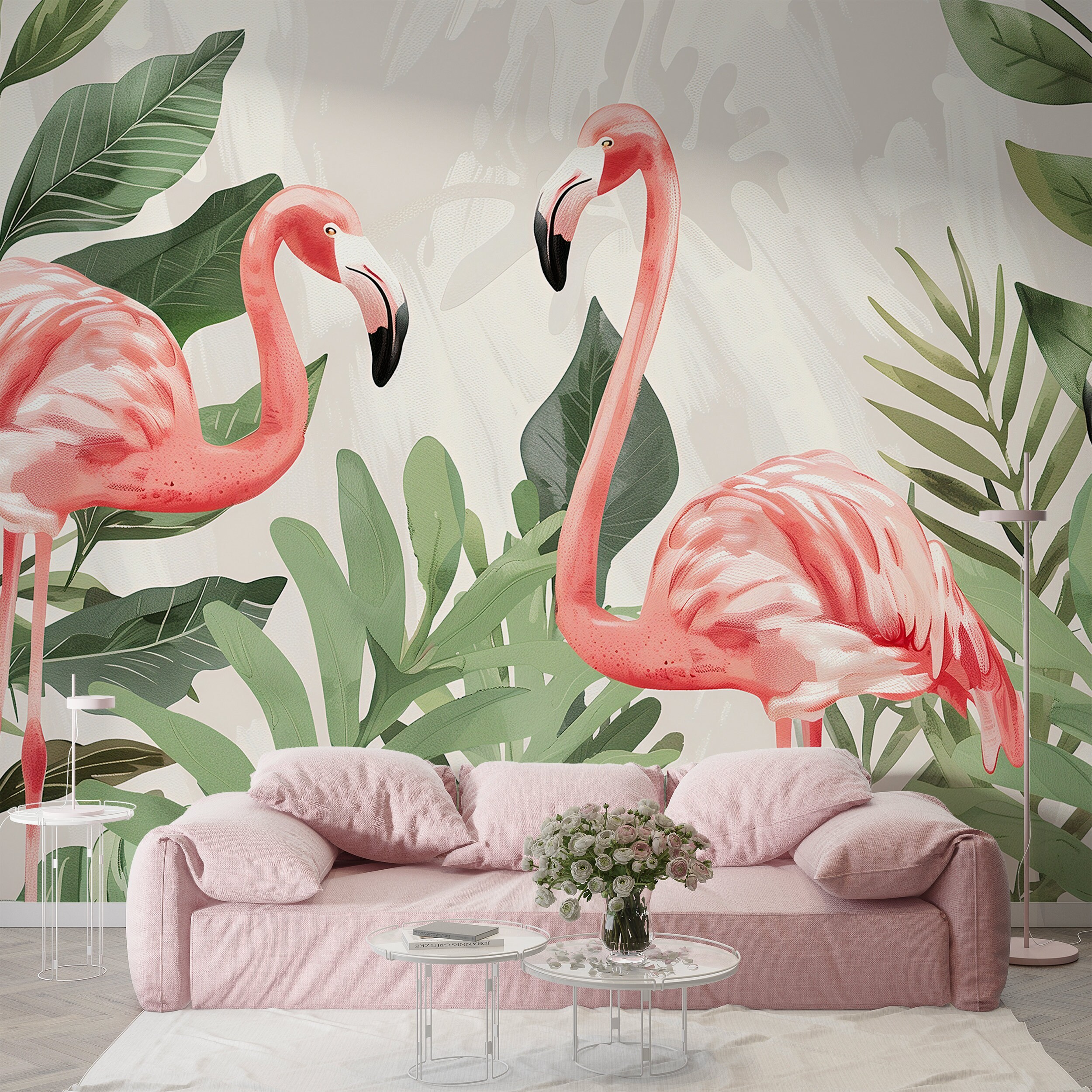 Tropical Pink Flamingo Wall Clock Silent Non Ticking Battery Operated Round PVC Clock Easy to Read Decoration for Living Room Office Bedroom並行輸入