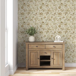 Carta da parati vintage in stile country francese, motivo floreale beige, staccabile e attaccabile, elegante stile cottagecore, design francese romantico, accenti botanici classici