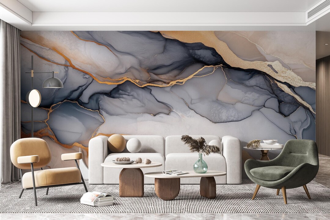 Buy Abstract Fluid Art Wall Mural, Elegant Gray and Beige Alcohol Ink