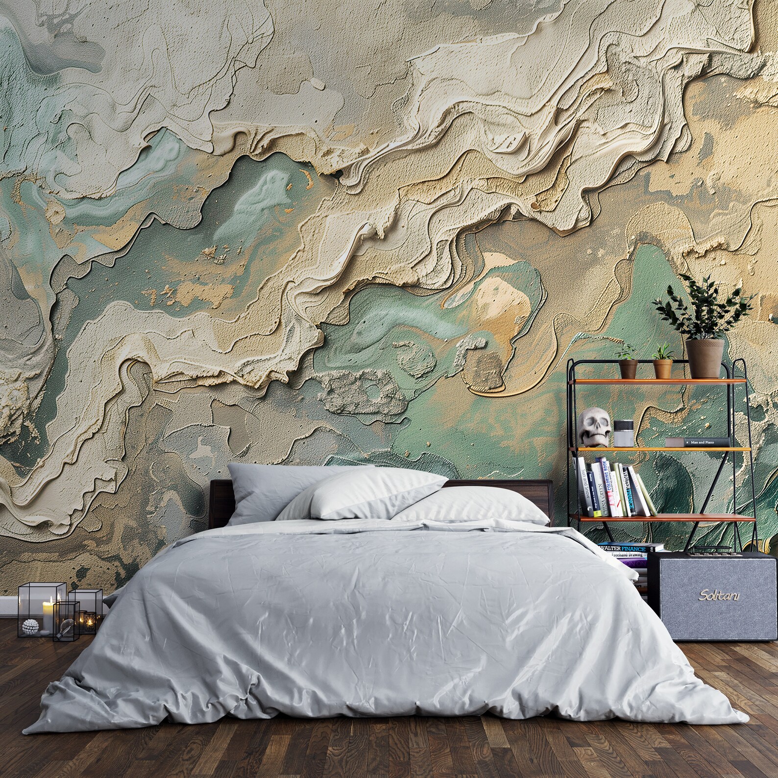 Textured Earthy Wall Mural, Abstract Beige and Green Art, Subtle Muted ...