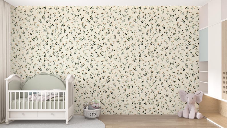 Renter-friendly cottagecore accent wall with ditsy flowers