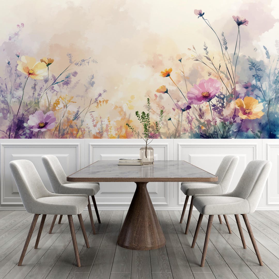 Abstract Watercolor Wall Mural, Wildflower Peel and Stick, Pastel ...