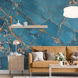 Carta da parati in marmo blu, moderna da staccare e attaccare, design senza tempo, carta da parati senza PVC, aspetto simile alla pietra, elegante parete decorativa, facile da applicare