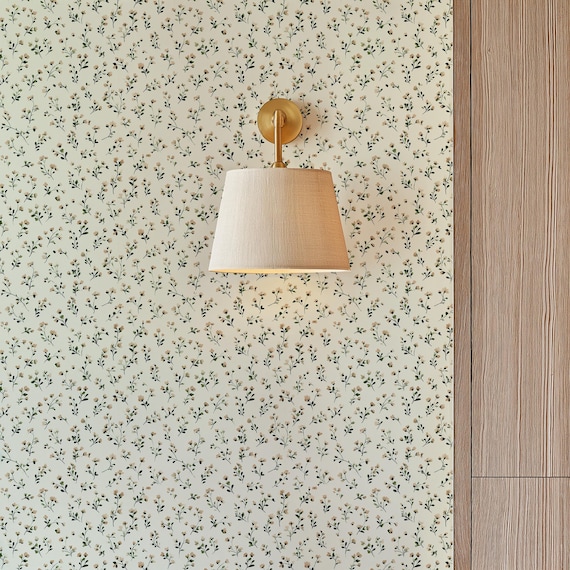 Cottagecore Floral Wallpaper, Farmhouse Ditsy Micro-Print Peel and Stick, Scandi Botanical Neutral Design, Vintage Minimalist Decor