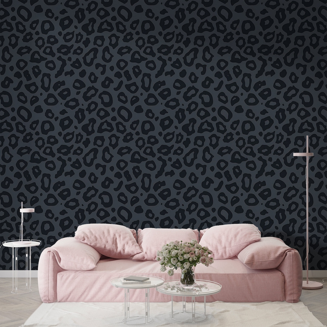Modern Grey and Black Leopard Print Wallpaper, Stylish Animal Print — free download