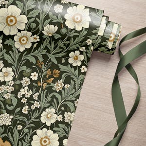 Carta da parati vintage verde scuro, carta da parati floreale, papaveri e margherite, stampa botanica scura, facile da applicare e rimuovere