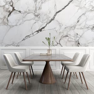 Elegante carta da parati in marmo bianco, staccabile e attaccabile, murale effetto pietra, moderna decorazione murale di lusso, design senza tempo, parete decorativa su misura