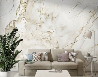 Hellbeige Marmor Wandbild, selbstklebende Marmor Textur entfernbare Tapete, Naturstein-Wand-Dekor, benutzerdefinierte Größe moderner Akzent Wandbild