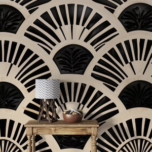 Black and Beige Art Deco Wall Mural, Modern Geometric Design, Accent ...