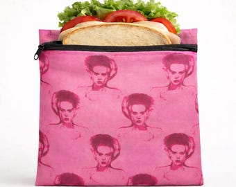 Reusable Sandwich Bag, Classic Horror Inspired Snack Bag, Washable Zipper Lunch Pouch, Eco Friendly Bag
