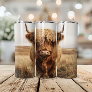 Süßer Highland Kuh Tumbler Wrap, 20 oz dünner Becher gerade und konisch, beliebte braune Kuh Wrap, süße Highland Kuh, digitaler Download PNG