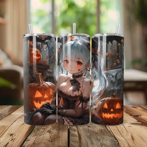 Cute Anime tumbler wrap,sexy anime girl,20 oz skinny tumbler straight & tapered,anime halloween tumbler,digital download png file anime gift