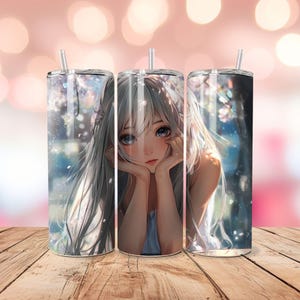 Cute Anime tumbler wrap,20 oz skinny tumbler straight & tapered,anime wrap,digital file anime design,digital download png anime gift,flower