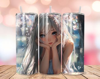Envoltura para vaso de chica anime: Diseño floral de 20 oz (descarga digital)