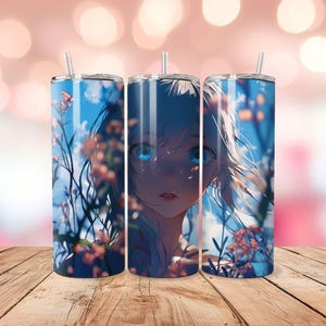 Cute Anime tumbler wrap,20 oz skinny tumbler straight & tapered,anime wrap,digital file anime design,digital download png anime gift,flower