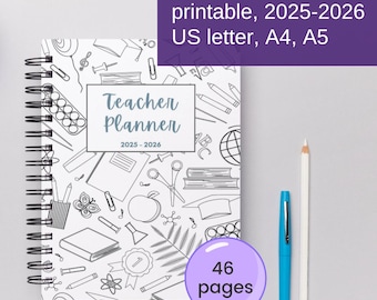 Digitaler Lehrerplaner 2025-2026: Minimalistisches PDF, 46 Seiten (Digitaler Download)