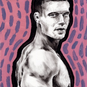 ORIGINAL OIL PAINTING: Pop Art Muscle Man, Gay Art, Masculine Decor, Lgbtq Wall Art, Body Positivity, Biceps And Chest, Colorful Queer Art