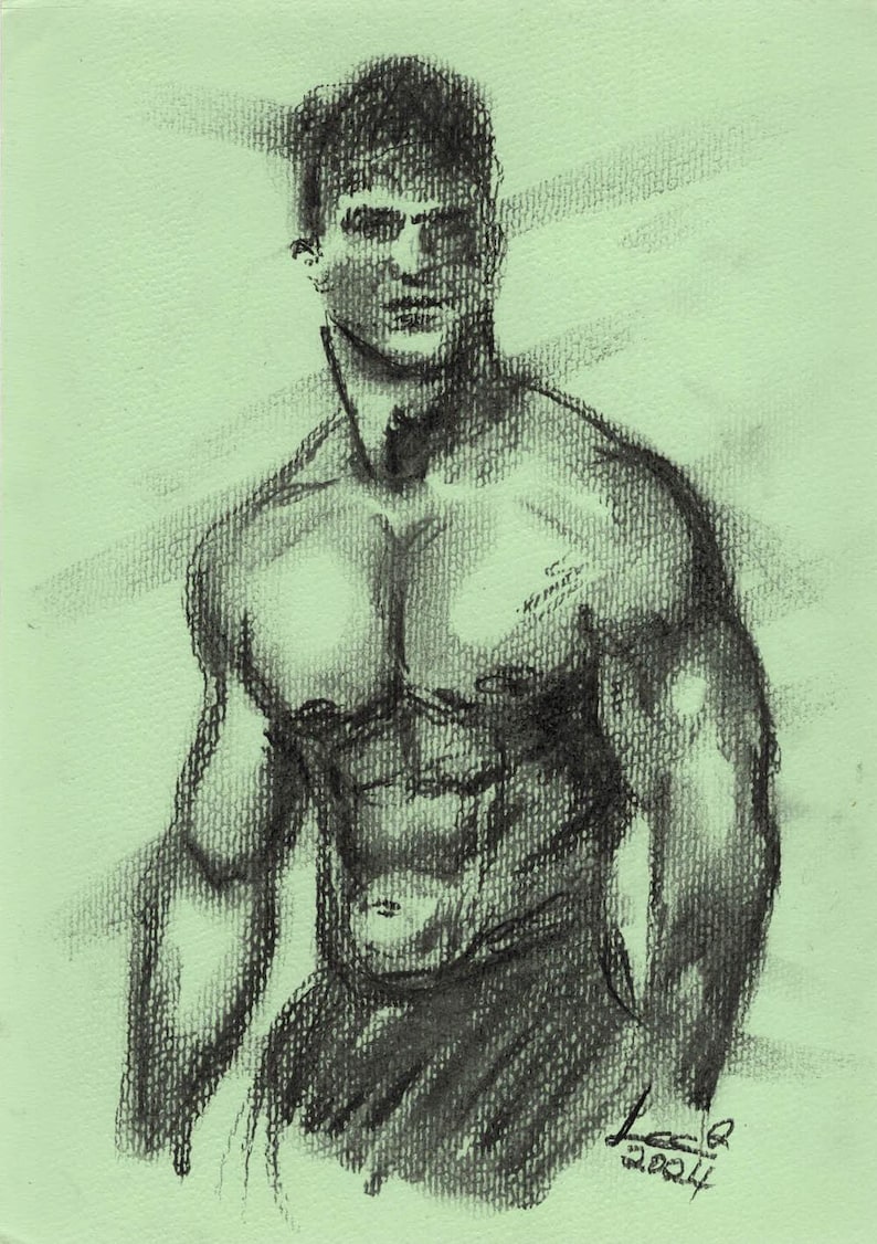 ORIGINAL MALE NUDE Gay Art Male Figure Drawing Lgbtq Decor 