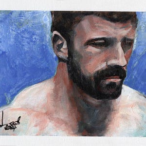 ORIGINAL PORTRAIT: Handsome Man - LGBTQ Art, Gay Interest, Masculine Beauty, Male Face, Contemporary Wall Decor, Colorful Acrylic Painting