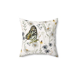 Butterfly Floral Square Pillow, Home Decor Cushion, Decorative Pillow, Nature-Inspired Pillow, Gift for Garden Lovers