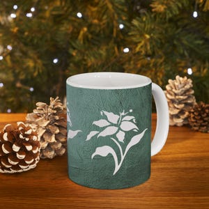 Botanical Flower Ceramic Mug, Personalized Gift for Mom, Grandmother, Spouse, Daughter or Friend, Custom Coffee Cup, Mother&#39;s Day Present,