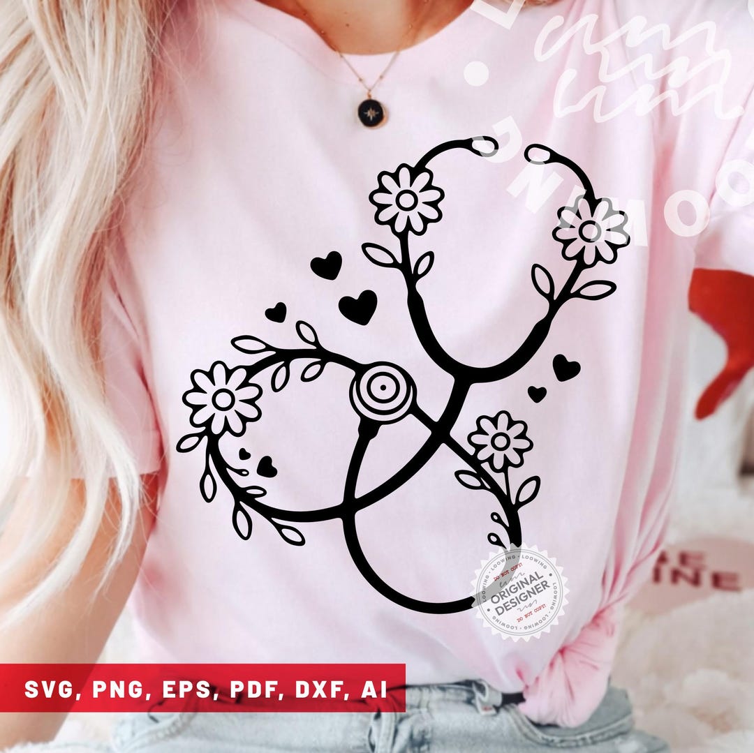 Floral Nurse Stethoscope Valentine Svg Png, Valentines Day Nursing Love ...
