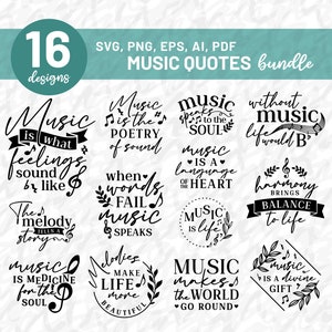 Pacote de citações musicais Svg Png Pdf, Pacote musical Svg, Presente para músico, Fã de música Svg, Amante da música, Sublimação, Cricut, Silhueta, Arquivo cortado,