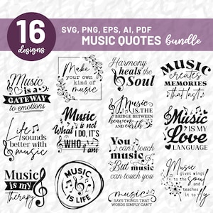 Music Quotes Bundle Svg Png Pdf, Musical Bundle Svg, Musician Gift, Music Fan Svg, Music Lover, Sublimation, Cricut, Silhouette, Cut File