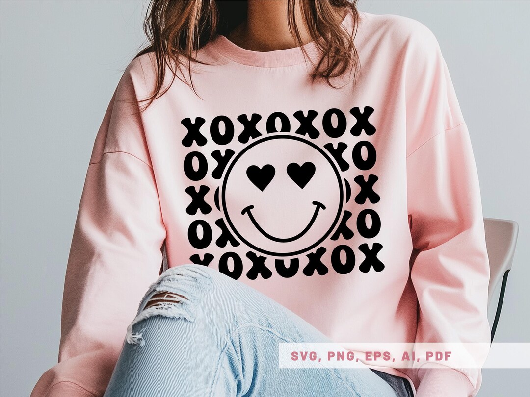 XOXO Svg, Love Happy Face SVG, Valentine Shirt Svg, Heart Eyes Happy ...