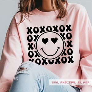 XOXO SVG, Liebe Glückliches Gesicht SVG, Valentine Shirt Sofort, Herz Augen Glückliches Gesicht, Smiley SVG, Lächeln Png, Valentinstag SVG, Valentines Vibes Png