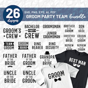 Paquete SVG de equipo de fiesta de novios, equipo PNG de soltero, escuadrón de novios, paquete de padrinos de boda, camisa de soltero, paquete de siluetas, imágenes prediseñadas de Cricut, archivo de corte