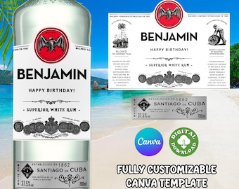 Rum Label Canva Template, Custom Label Printable, Personalized Label Template, Birthday, Anniversary, Wedding, 700 ml, Digital Download
