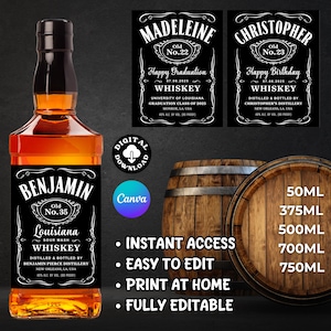Whiskey Label Canva Template, Whiskey Custom Label, Personalized Label Template, 50ml, 375ml, 500ml, 700ml, 750ml, Digital Download